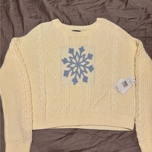 Orginality Snowflake Flake Crew Neck Cable Knit Sweater